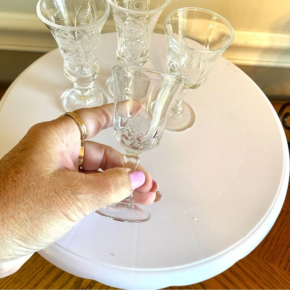 Apéritif 4pc set in glass and cut crystal or shot glasses vintage